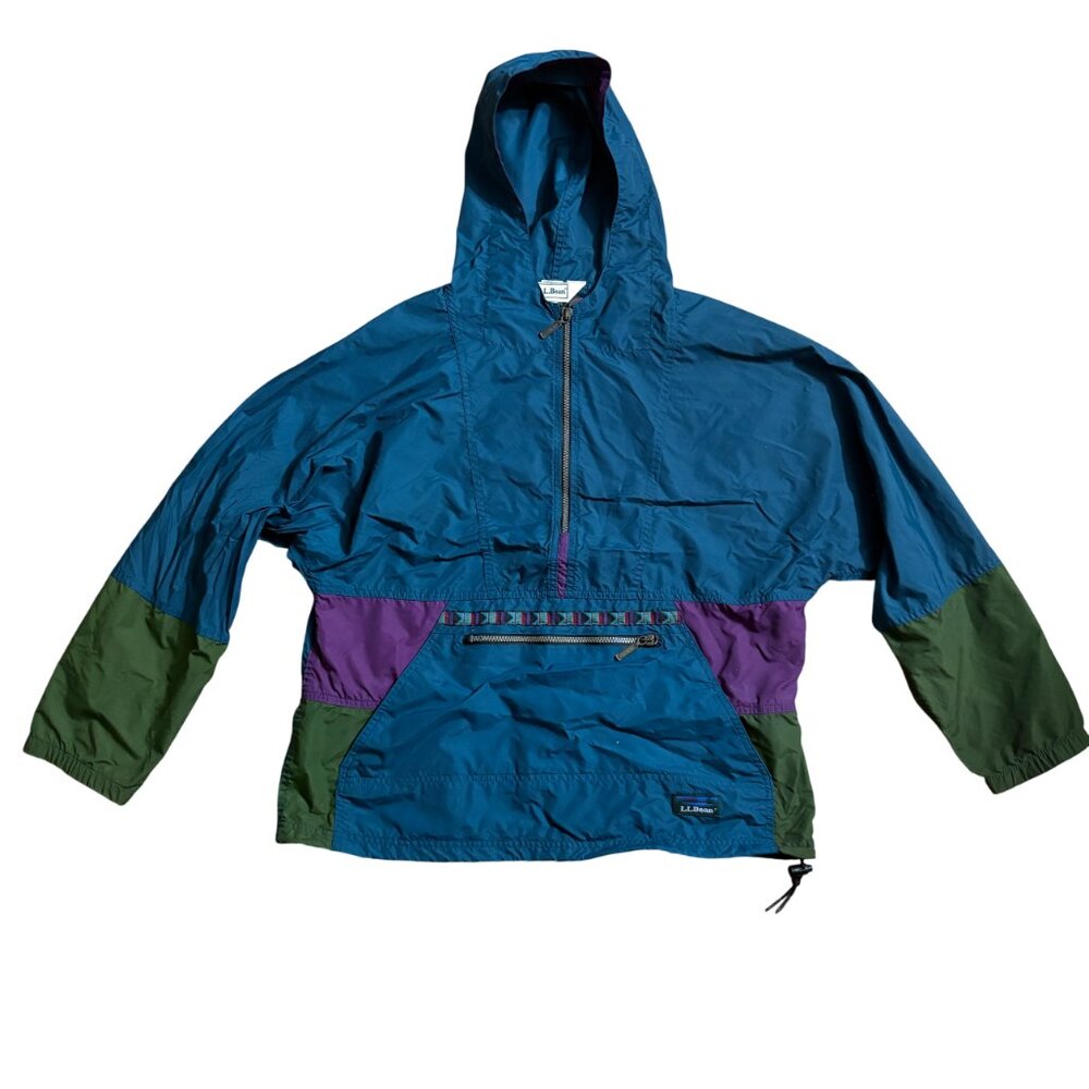 Vintage L.L. Bean women's 1/4 zip anorak M medium Teal Purple 90s Windbreaker